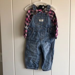 BNWT denim overalls & plaid bodysuit, 12 mo.